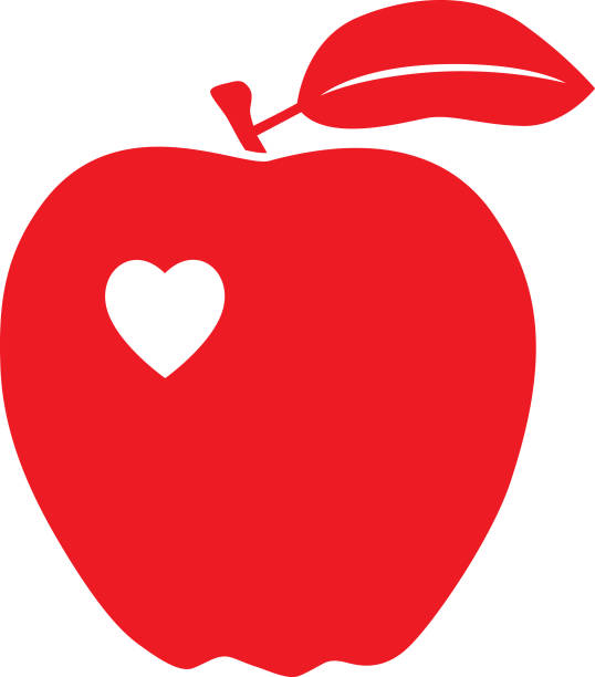 flache rote herz-apfel-symbol - red delicious apple illustrations stock-grafiken, -clipart, -cartoons und -symbole