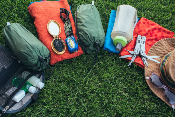 istock Set equipment for hiking and travel 986010464