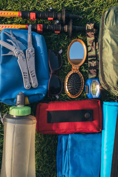 istock top view, flat lay hiking equipment 986010508