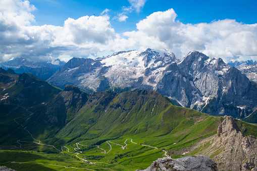 Alpine mountain peak in Italy Alps, Seceda Odle