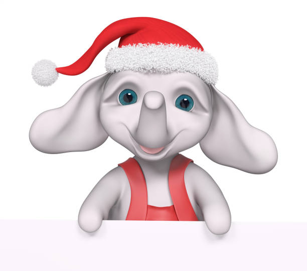 istock Christmas character cartoon elephant with poster 3d rendering 986023692