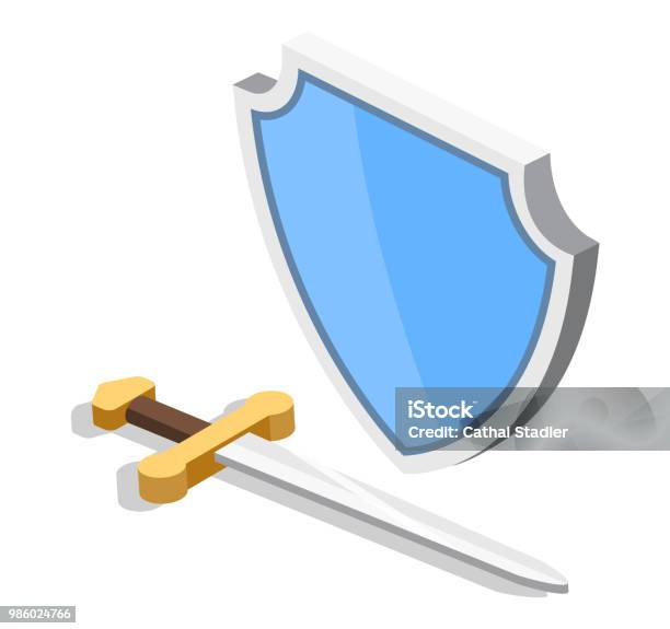 Enemy Protection Shield Isometric 3d Vector Sword And Shield Protection From Enemies Stock ...