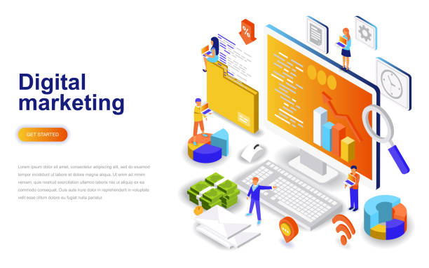 Digital marketing modern flat design isometric concept. Digital marketing modern flat design isometric concept. Advertising and people concept. Landing page template. Conceptual isometric vector illustration for web and graphic design. email campaign illustrations stock illustrations