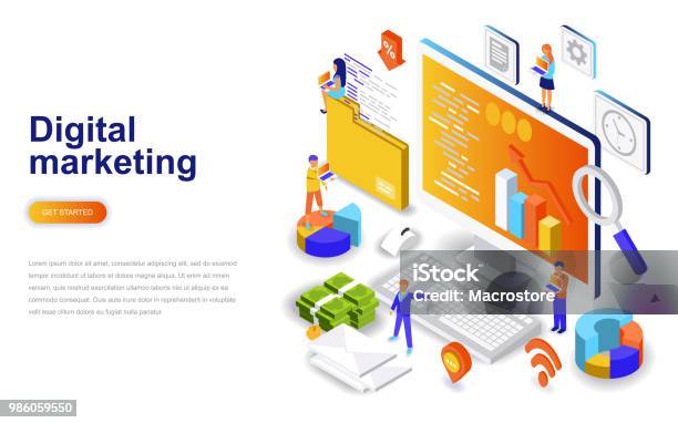 Digital Marketing Modern Flat Design Isometric Concept Stock Illustration - Download Image Now