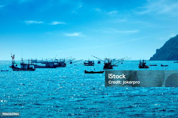 Traditional Fishing Boats On Gulf Of Thailand Sea Stock Photo - Download Image Now - Asia, Bay of Water, Blue