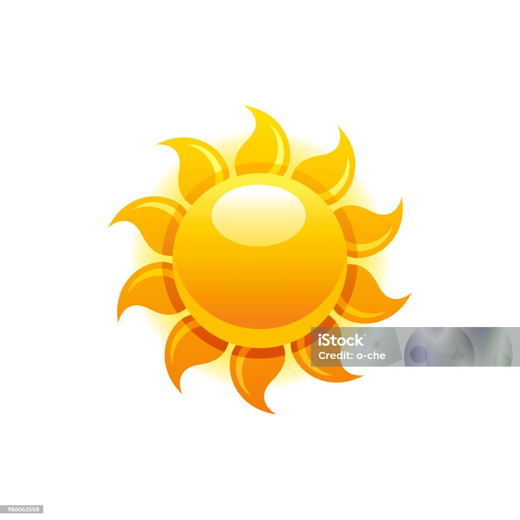 Vector illustration eps10, isolated on white background. Realistic vacation travel symbol, weather season design, 3d elegant hot sun, sunbeam. Cartoon cute sea beach icon, flat sign Sun stock vector