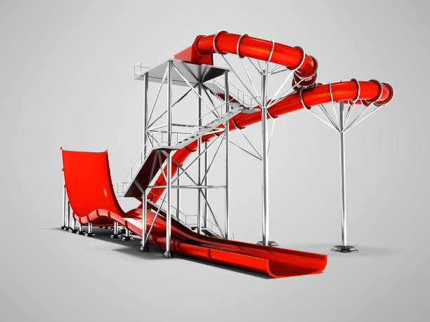 istock Modern red water attraction on the beach 3d render on gray background with shadow 986075060
