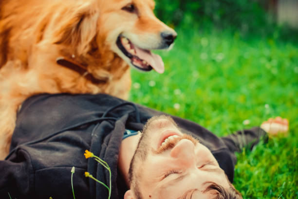 istock Guy and his dog, golden retriever, nature 986086498