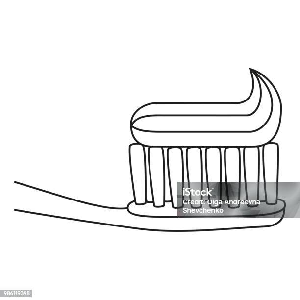 Line Art Black And White Toothbrush With Toothpaste Stock Illustration - Download Image Now