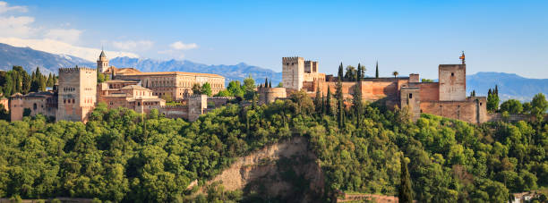 The Alhambra in Granada, Spain. Viewed from the Mirador de San Nicol The Alhambra in Granada. Viewed from the Mirador de San Nicol. mirador stock pictures, royalty-free photos & images