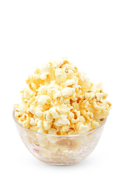 istock Glass bowl with popcorn on white background 986125756