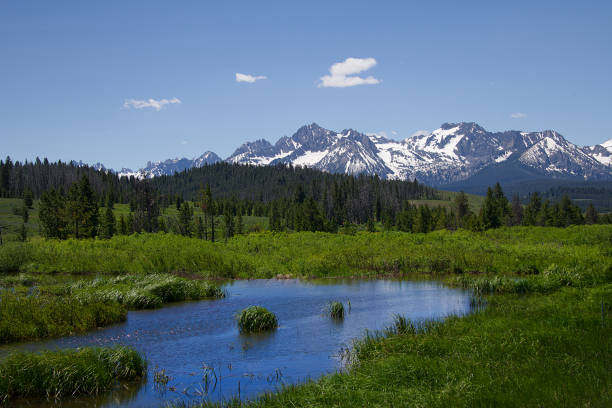 Sunrise view near Stanley Idaho with the Sawtooth Mountains in background