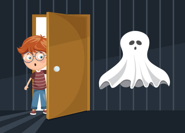 ilustrações de stock, clip art, desenhos animados e ícones de vector illustration of kid scaring - bed child fear furniture