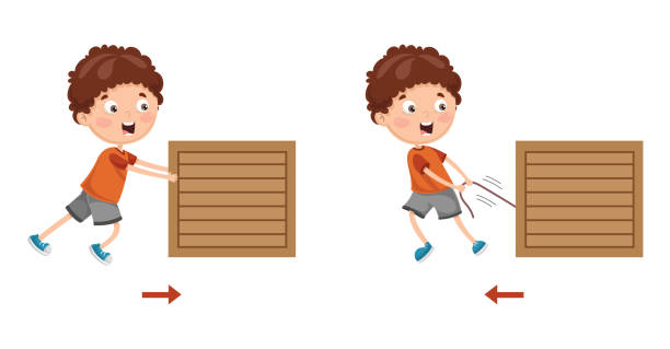 ilustrações de stock, clip art, desenhos animados e ícones de vector illustration of kid pushing and pulling - pulling