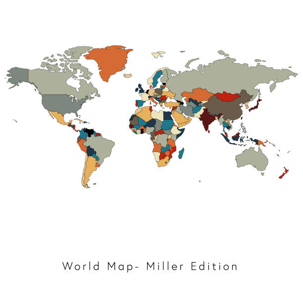 World map Miller Edition Vector illustration of a Mercator World Map international border stock illustrations
