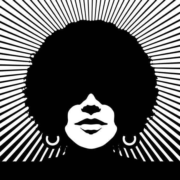 ベクトル太陽光線とレトロな女性の顔 - afro women african descent silhouette点のイラスト素材／クリップアート素材／マンガ素材／アイコン素材