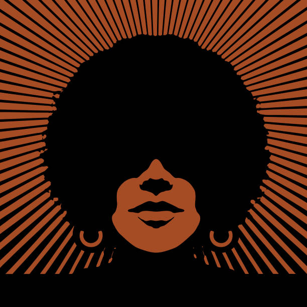 ilustrações, clipart, desenhos animados e ícones de retrô o rosto de mulher com raios solares vector - afro women african descent silhouette
