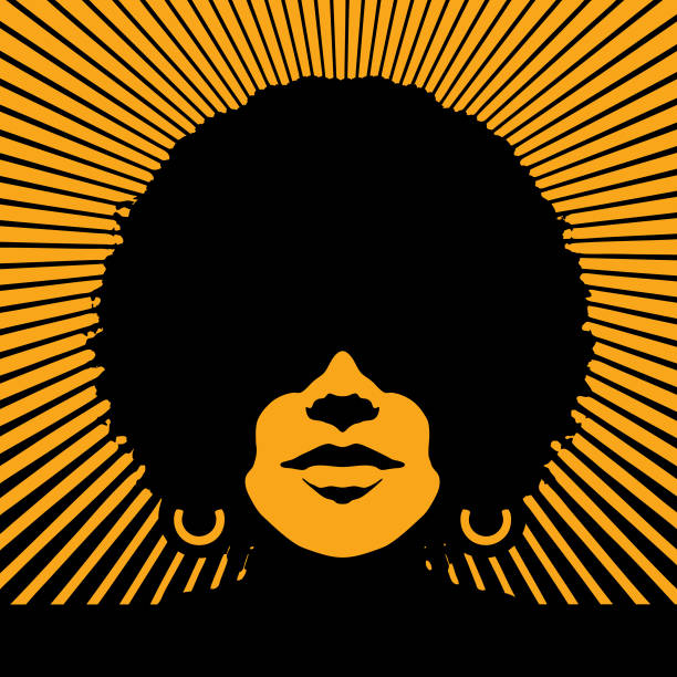 retro frau gesicht mit vektor-sonnenbalken - afro women african descent silhouette stock-grafiken, -clipart, -cartoons und -symbole