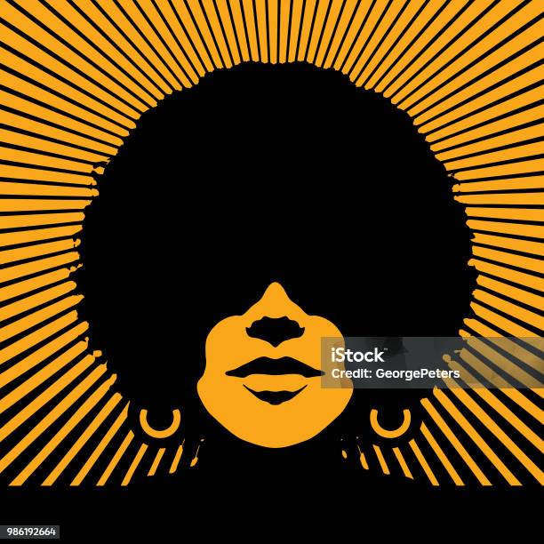 帶向量陽光的復古女人臉向量圖形及更多僅一名女人圖片 - 僅一名女人, 非洲人, 非裔美國人種