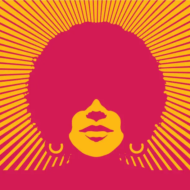 Vector illustration of Retro woman's face with vector sunbeams