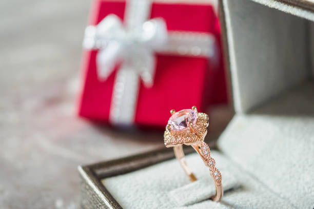 istock jewelry pink diamond ring with red gift box background 986207952