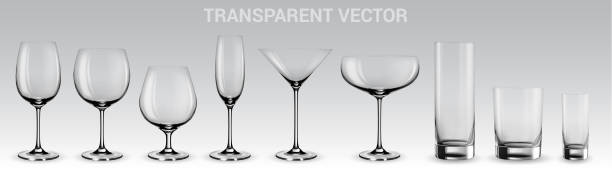 Set of vector glasses Set of transparent vector glasses for wine, martini, champagne and other tumbler glass stock illustrations