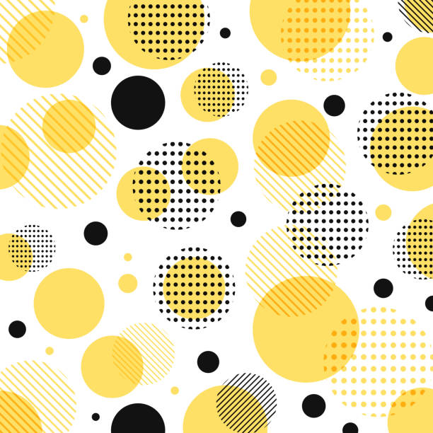 ilustraciones, imágenes clip art, dibujos animados e iconos de stock de patrón abstracto moderno puntos amarillo, negro con líneas diagonalmente sobre fondo blanco. - rayado diseño ilustraciones
