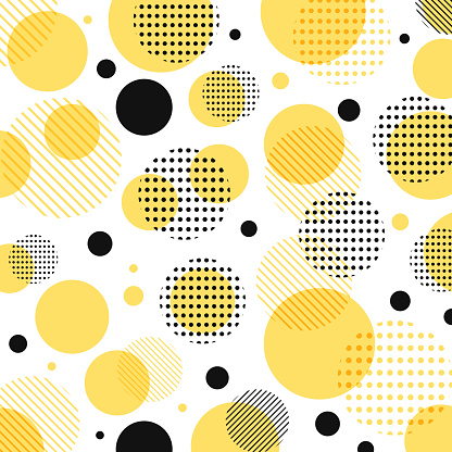 Abstract modern yellow, black dots pattern with lines diagonally on white background. Vector illustration