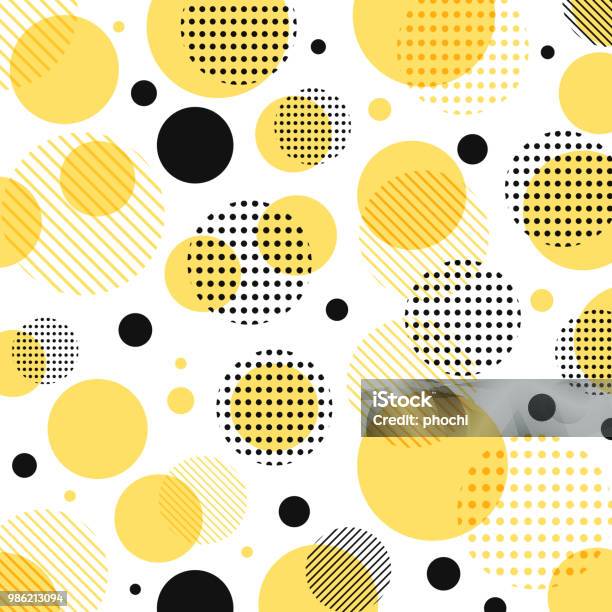抽象的現代黃色 黑色點圖案與線對角地在白色背景向量圖形及更多式樣圖片 - 式樣, 圓形, 背景 - 主題