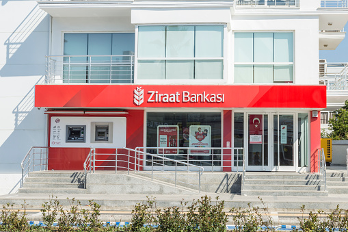 At Ziraat Bank in Marmaris, Turkey - June 24, 2018 : Ziraat bank in Engin boulevard in Marmaris, Mugla, Turkey
