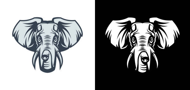 elefant kopf vektor silhouette - elephant head stock-grafiken, -clipart, -cartoons und -symbole