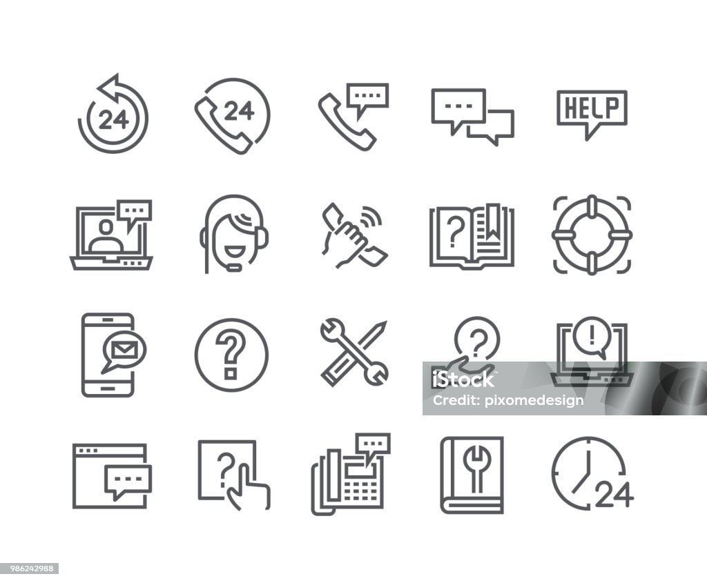 Editable simple line stroke vector icon set,Help Desk, Support, Feedback, technical Service and more. 48x48 Pixel Perfect. Customer Service Representative stock vector