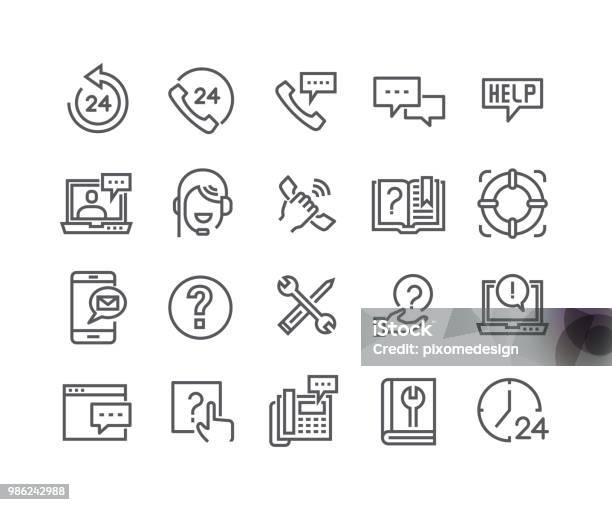 Editable Simple Line Stroke Vector Icon Set Help Desk Support Feedback Technical Service And More 48x48 Pixel Perfect Stock Illustration - Download Image Now