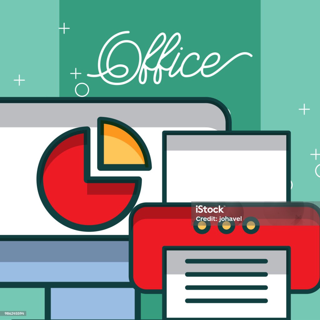 Computer Chart Diagram Printer Document Office Stock Illustration ...