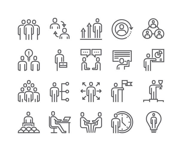 editierbare einfache linie schlaganfall vektor icon-set, business office verwandte menschen treffen, gewinner, teamwork, präsentation, gespräch, employment.48x48 pixel perfekt. - feinlinige illustration stock-grafiken, -clipart, -cartoons und -symbole