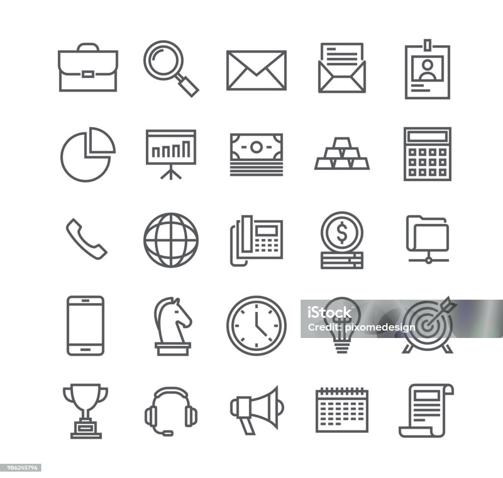 Editable simple line stroke vector icon set,Business basic objects, profiles, presentations, support, management, marketing, and more.48x48 Pixel Perfect. Icon Symbol stock vector