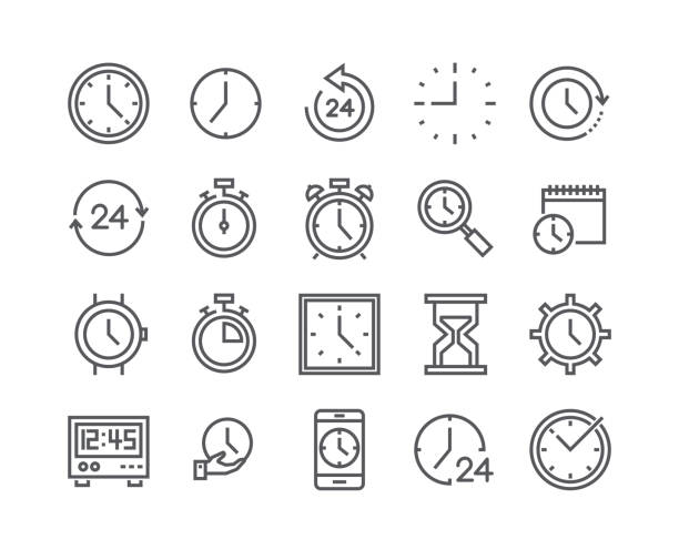 editierbare einfache linie schlaganfall vektor icon set, enthält ikonen wie timer, geschwindigkeit, alarm, wiederherstellung, zeitmanagement, kalender, smartwatch, sanduhr und vieles mehr... 48 x 48 pixel perfekt. - feinlinige illustration stock-grafiken, -clipart, -cartoons und -symbole