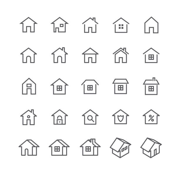 edytowalny prosty zestaw ikon wektorowych obrysu liniowego, różne style domu, logo, aplikacje, wordpress, bezpieczeństwo, bezpieczeństwo, nieruchomości i więcej.48x48 pixel perfect. - dom stock illustrations