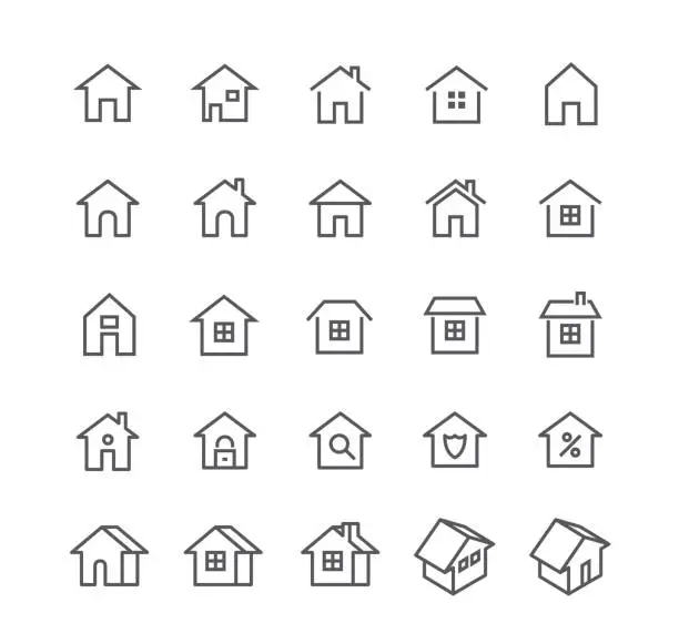 Vector illustration of Editable simple line stroke vector icon set,Various styles of home, logos, apps, wordpress, safety, security, real estate and more.48x48 Pixel Perfect.