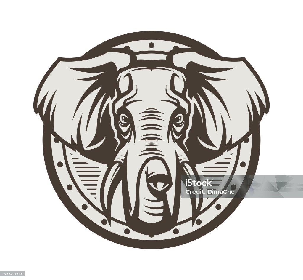 Elephant head on shield Vector emblem with stylized head of elephant or mammoth on shield Elephant stock vector