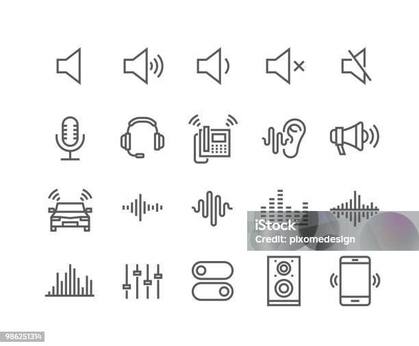Editable Simple Line Stroke Vector Icon Setsound Voulme Process Audio Wave Soundbeat Speaker And More 48x48 Pixel Perfect Stock Illustration - Download Image Now