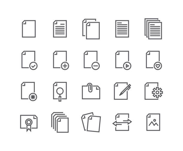 ilustrações de stock, clip art, desenhos animados e ícones de editable simple line stroke vector icon set,contains such icons as documents,paper,sharing data,clipboard,multimedia data files and more.48x48 pixel perfect. - managment