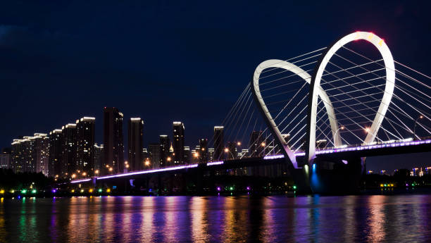 istock Night view of Sanhao bridge over Hun River in Shenyang 986259268