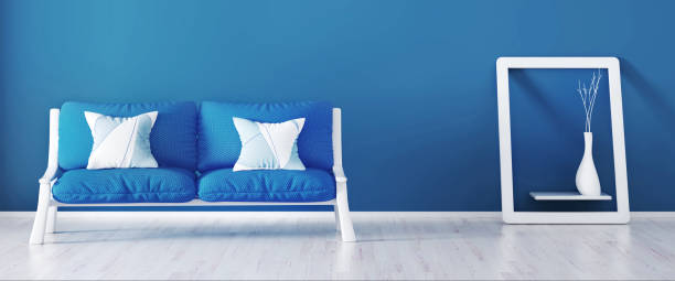 istock Interior design of modern living room with blue sofa,  3d rendering 986302818