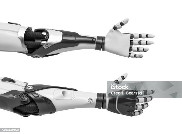 3d Rendering Of Two Robot Arms With Hands Relaxed And Open For Handshake Stock Photo - Download Image Now