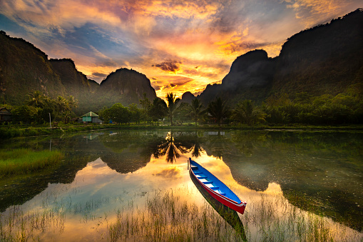 morning scenery at rammang rammang, Maros, a village that surrounding beautiful karst hill