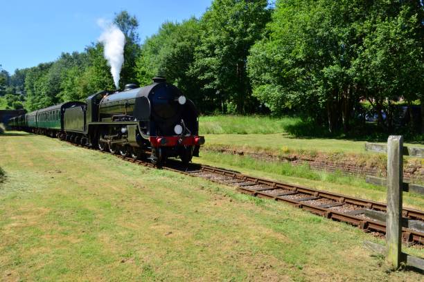 istock Vintage steam train emerging from a tunnel on a heritage railway line. 986342756