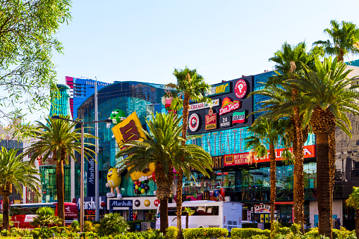 Las Vegas USA - Jun 8, 2015: front view of the M&M's World on the Strip of Las Vegas. The opening of this first store was in 2007, followed very soon by New York, Orlando and lately London.