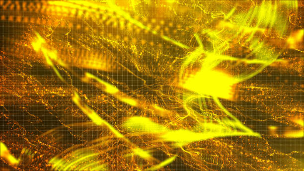 istock Digital gold color abstract sparkling wave particles flow background 986368222