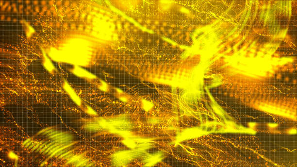 istock Digital gold color abstract sparkling wave particles flow background 986368296